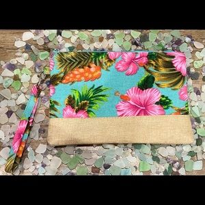 Tropical Print Floral Clutch, Wristlet